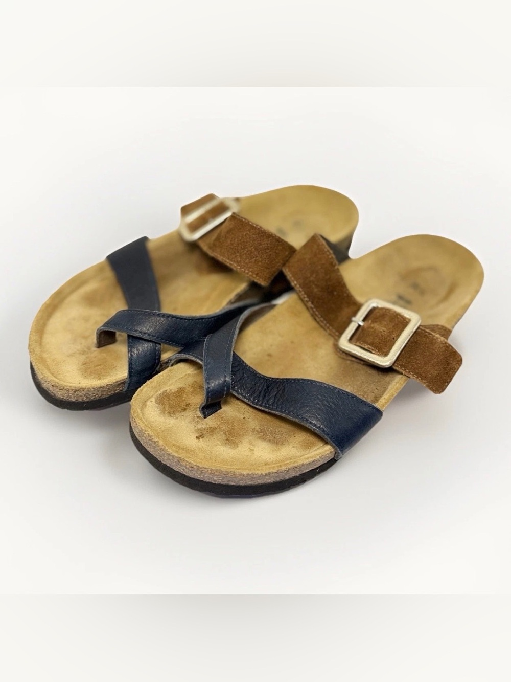 Naot Fresno Sandal US‎ Womens Size 7-7.5 EU Size 38 Navy Brown Leather